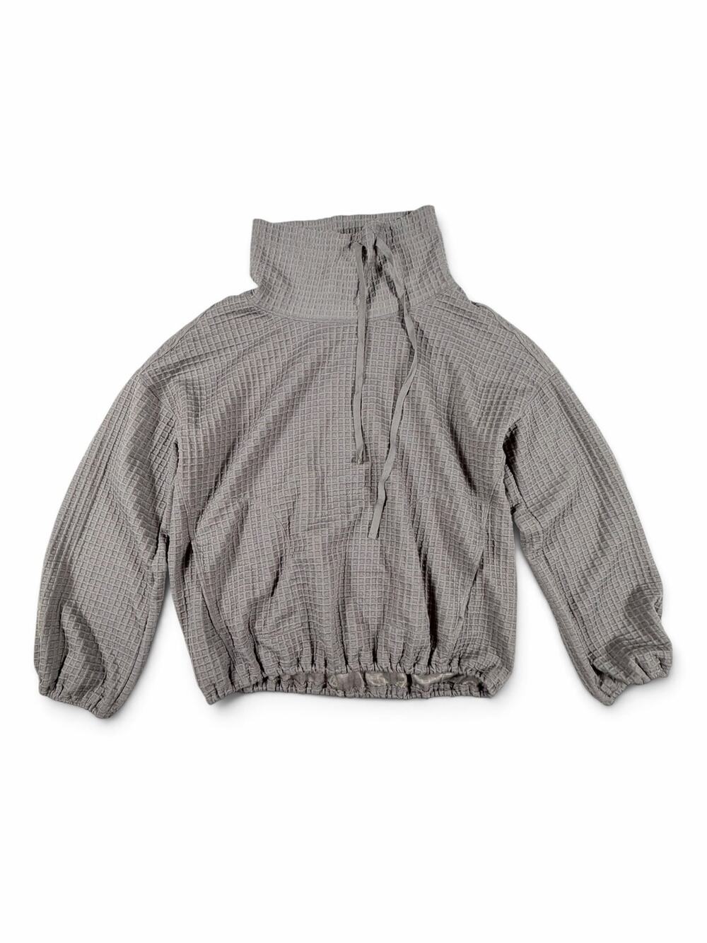 NEW Max Studio Funnel Neck Waffle Knit Drawstring Pullover Gray XL